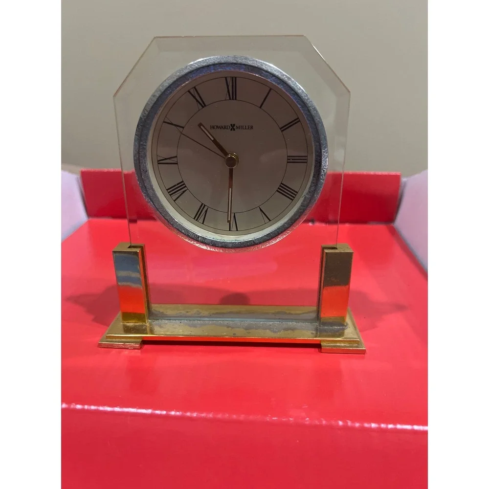 Howard Miller Desk Clock Gold Silver Tone Acrylic Roman Numeral Tabletop Decor